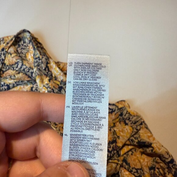 NYDJ Women 1X Floral Top Blouse Lightweight Blue Gold 3/4 Sleeve Flowy Shirt - Picture 6 of 9